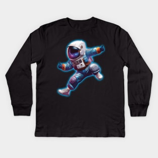 Funny Astronaut Dancing In Space Kids Long Sleeve T-Shirt